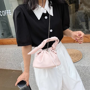

Casual Pleated Shoulder Bucket Bag Classic Texture Creative Design Chic Women Drawstring PU Leather Crossbody Handbag