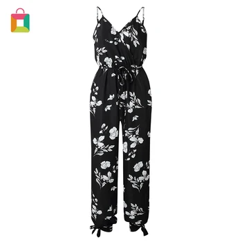 

Sexy Women V-Neck Jumpsuit Summer Sleeveles Sling Printed Bodysuit Glittery