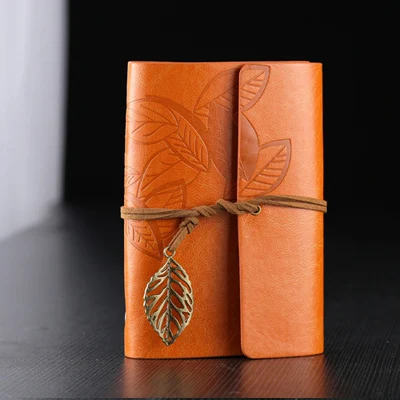 2leaf Orange Горячая кожа блокнот бумага 80 листов Водонепроницаемый Винтаж Спираль Записная книжка Дневник эскиз граффити крафт офисные школьные принадлежности подарок - Цвет: 2leaf Orange