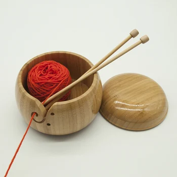 

Wooden Yarns Bowl with Removable Lid Holder Portable for Knitting Crochet Storage PI669