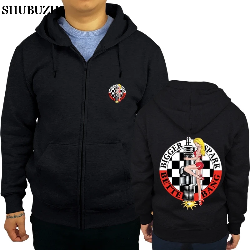 

Men Personality Zipper Sweatshirt Male Hoody Bigger Spark Better Bang Hot Rat Rod Pin Up Rockabilly Mens Autumn Winter Hoodie