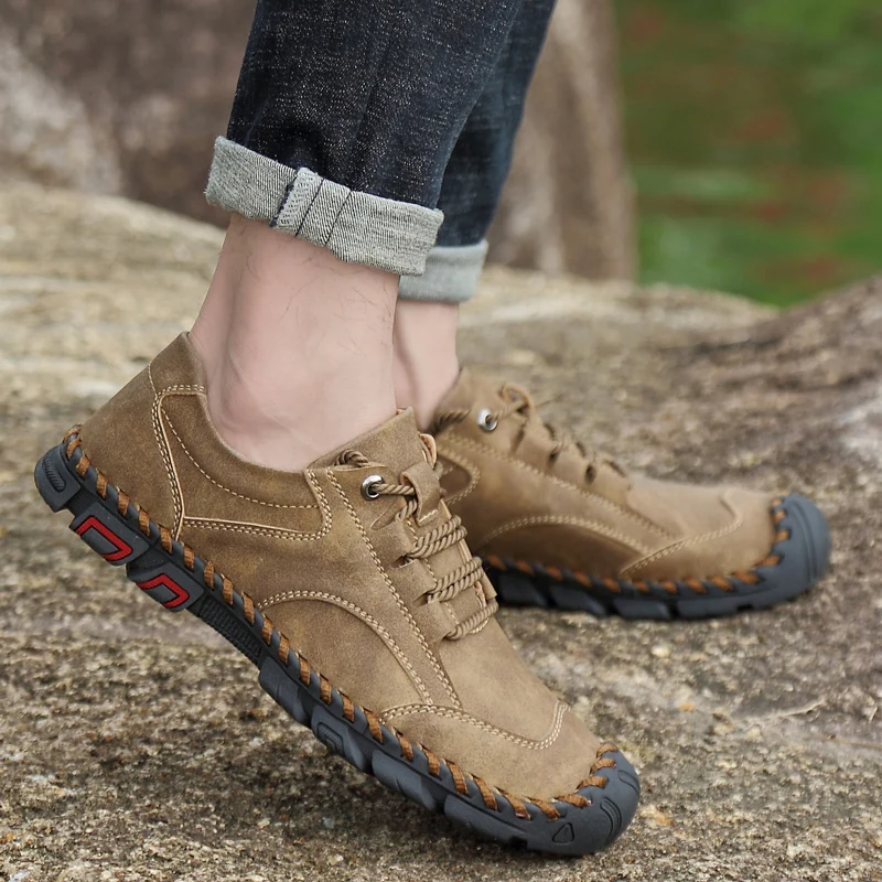 

breathable men flat shoes lace-up Comfortable Spring Autumn lace up handmade sewing Fashion Breathable Male Walking Shoes