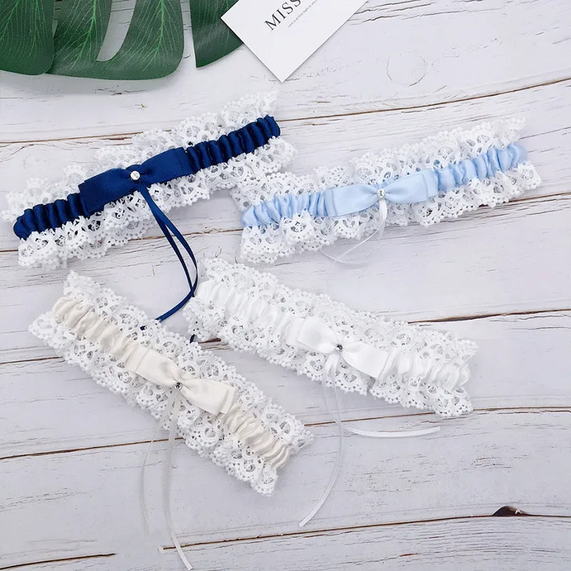 Свадебные подвязки 4 цветов Подвязки для невесты кружевные цветочные с бантом