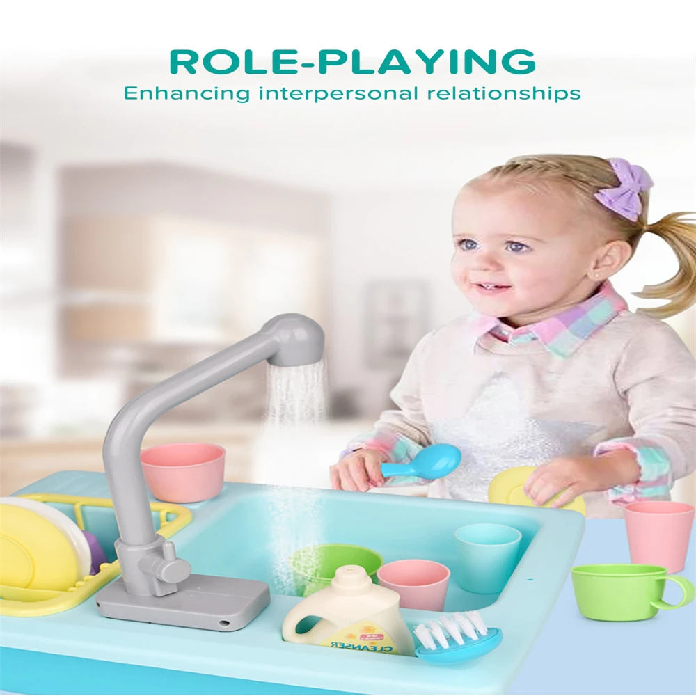 Kids Plastic Simulation Electric Dishwasher Sink Children Pretend Play Kitchen Set Toys Girls Child Dolls Access Birthday Gifts