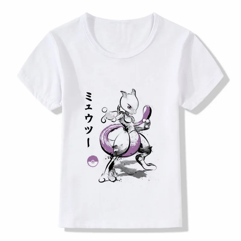 Футболка для мальчиков и девочек с принтом «Mewtwo» и акварельными чернилами; Футболка с принтом «Покемон злодей»; детская забавная футболка с героями мультфильмов; детские летние топы; одежда для малышей