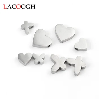

Lacoogh 2PCS Stainless Steel Heart Butterfly Beads 1.8mm Hole Fit DIY 1mm/1.5mm Chains For Women Bracelet Necklace DIY Jewelry
