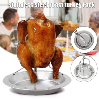 

Folding Stainless Steel Vertical Poultry Turkey Chicken Roaster Rack with Roasting Pan for Oven or Barbecue _WK
