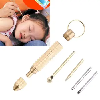 

4 in 1 Multifunctional Ear Spoon EarPick Tool Set Cross Screwdriver Toothpick Ear Pick Pin Key Chain Copper Ear Care Clean Gold