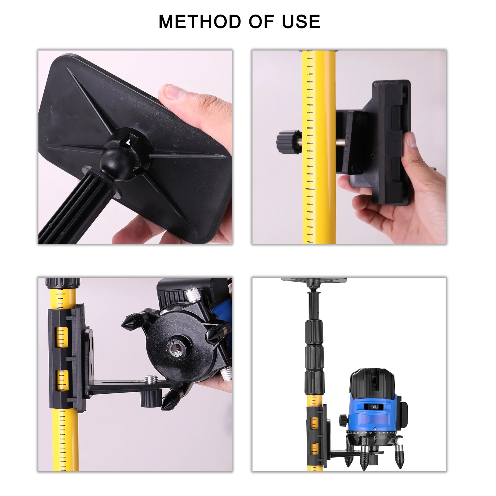 Laser Level Max 4.2m Height Adjustable Line Leveler Stand Bar Telescopic Pole Bracket 1/4''&5/8'' Thread Lift Extend Holder