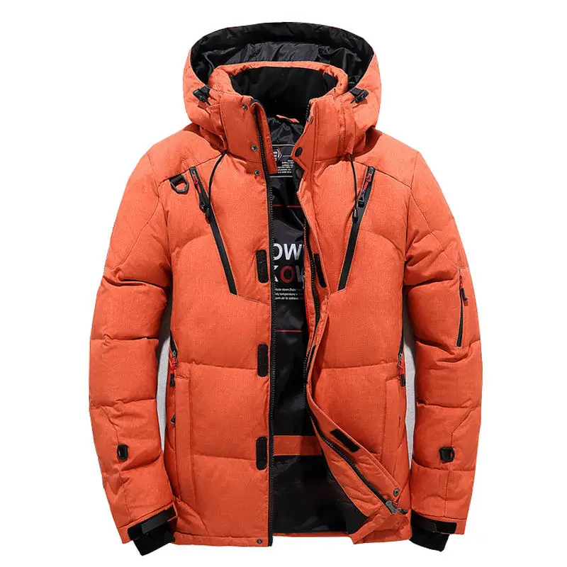 Winter Jacket Men Thick Duck Down Warm Hooded Coats Men Outwear Windbreaker Parkas Casaco Masculino Brand Clothing Multi-Pockets - Цвет: Orange