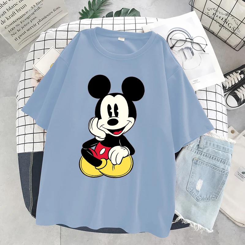 Disney 2021 T-shirt Women Cartoon Mickey Minnie Mouse Women Short Summer Regular t Shirt O-Neck White Tops Tee Shirt Loose Femme