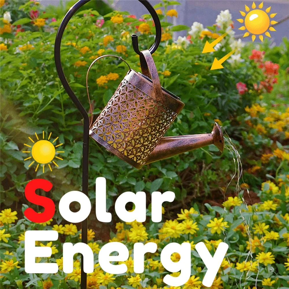 Solar Garden Lights Kettle Pathway Outdoor Water Can Stake Metal Decorative Lamps Yard Art Waterproof Led String For Patio Lawn outdoor solar spot lights