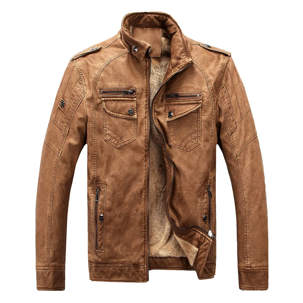 Новые зимние мужские кожаные куртки мужские мотоциклетные теплые кожаные куртки модные брендовые Мужские Флисовые Куртки из искусственной кожи 4XL