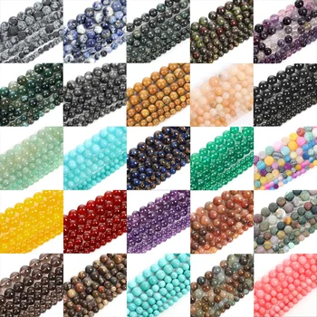 Natural Stone Beads Tiger Eye Tourmaline Amazonite Agates Jaspers Pink Quartz Beads for Jewelry Making DIY Bracelet Accessories 1