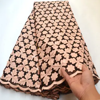 

2019 high quality African party lace fabric laser cut embroidered 3D flowers lace farbic with sequins for wedding party DG865
