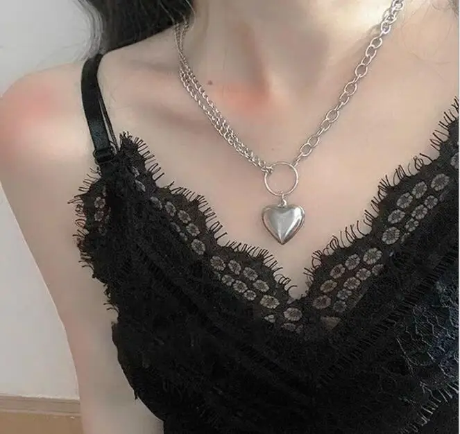 Харадзюку толстая цепочка сердце любовь egirl ожерелье e-girl модные аксессуары для девочек хип-хоп подарок на день рождения - Окраска металла: Heart C