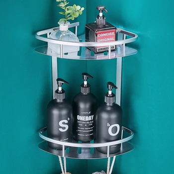 

Bathroom Shelves Perforation-free Bathroom Aluminum Alloy Double-layer Triangular Basket Wall-mounted Corner Rack Storage