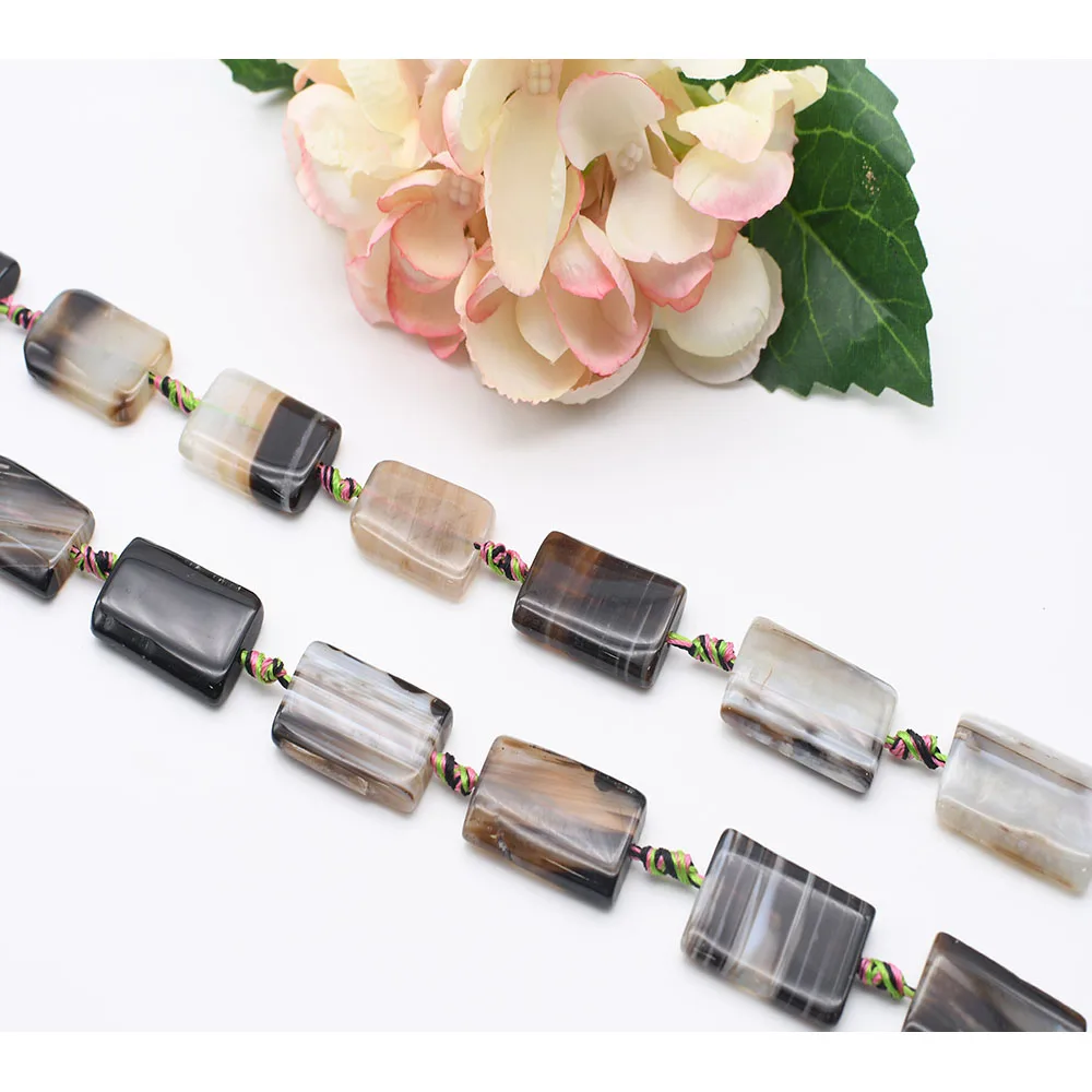 

2 strands/lot 30x21mm Natural Smooth Brown stripe rectangle Agate stone beads Strand 15"