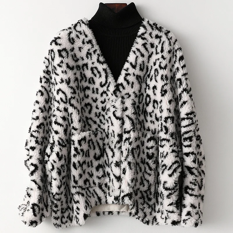 Leopard Короткое пальто с натуральным мехом, женская одежда, осенне-зимняя куртка, модная Корейская леопардовая стрижка, шерстяное меховое пальто, HQ19-ZGY9813C, KJ3383 - Цвет: Leopard