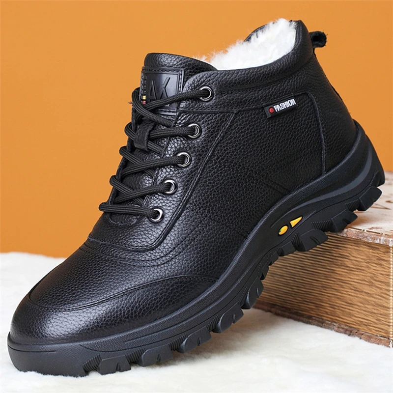 Men Shoes Genuine Leather 100% Wool Lining Winter Super Keep Warm Outdoor Ankle Boots Snow Boots Men's Casual Shoes