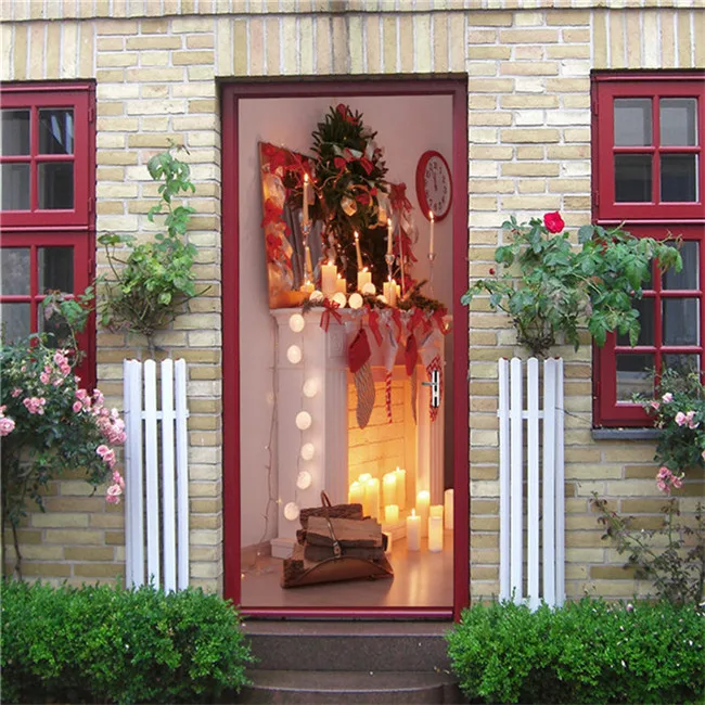 Снеговики, елки Декоративные наклейки на дверь самоклеющиеся обои для дверей гостиной спальни новогодние съемные наклейки - Цвет: MT122