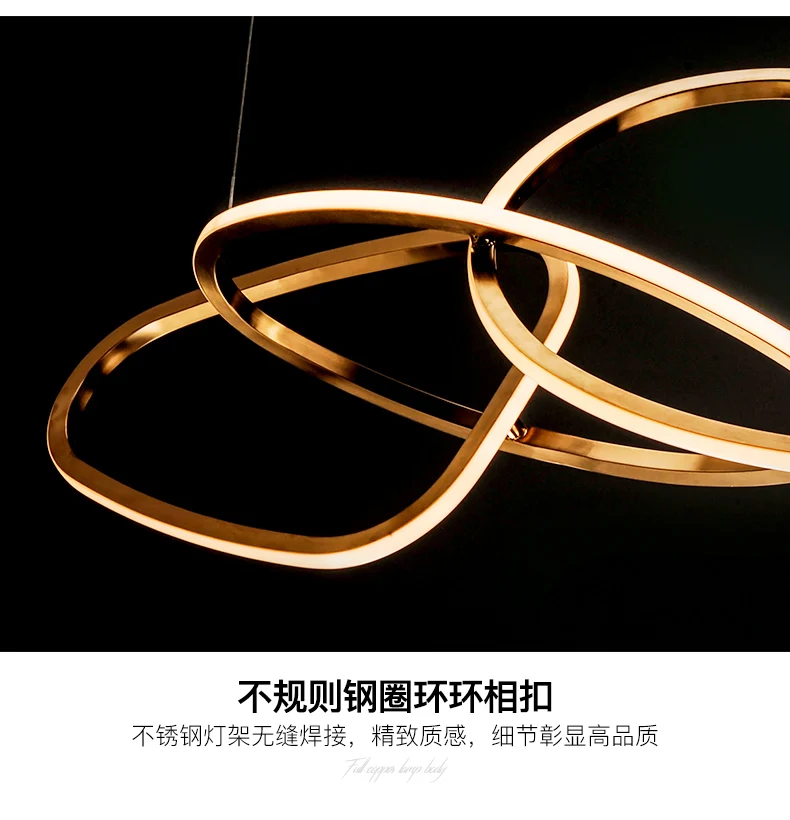 Minimalist restaurant led chandelier post-modern luxury hanging lamp simple bar counter stainless steel ring chandelier lighting tv led strip lights