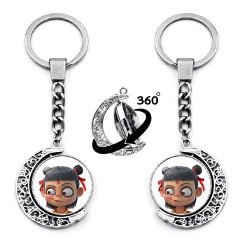 

Evil child comes to the world of Ne zha double face time gem key ring rotating Moon Pendant metal key chain anime keychain