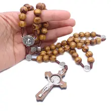 Necklace Bead Catholic Rosary Cross-Religious Gift Wood Charm Handmade Round Men Fashion