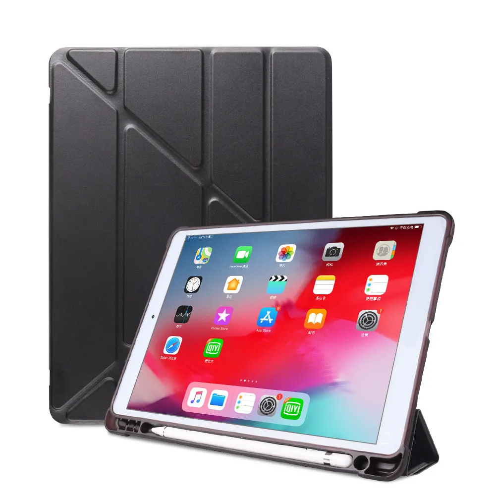 Black Для iPad 10,2 дюймов iPad 7 чехол с карандашом держатель Трансформеры подставка чехол для iPad Air 3 Pro 10,5 умный чехол спящий режим - Цвет: Black