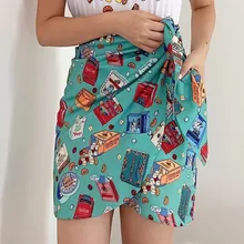 Цветная юбка с принтом конфет во французском стиле, Женская Повседневная мини-юбка на шнуровке