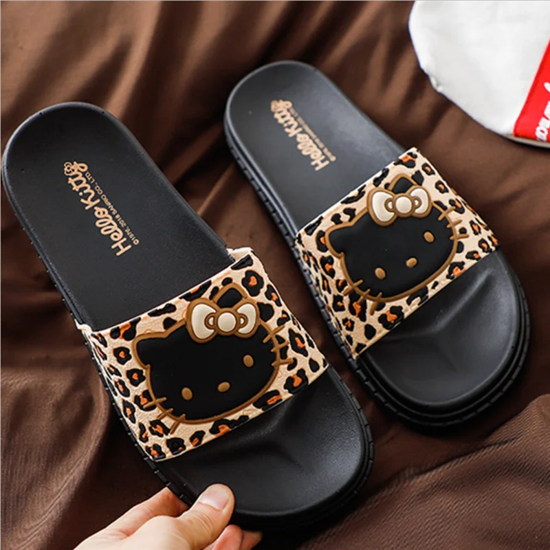

Hello Kitty Summer Leopard Slippers Lady Cute Slippers Beach Sandals Cat Slippers Adult Outdoor Flip-Flops Beach Shoes Slide