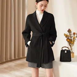 2022 Spring And Autumn New Medium Length Simple Solid Color 100% High Count Wool Double-sided Tweed Coat Women's Coat 2022 Spring And Autumn New Medium Length Simple Solid Color 100% High Count Wool Double-sided Tweed Coat Women's Coat