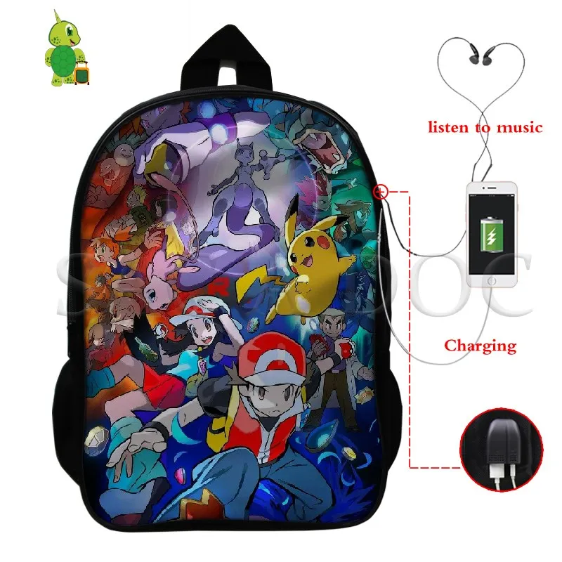 9 Крутой Многофункциональный рюкзак Pokemon Pikachu Gengar, USB зарядка, рюкзак для ноутбука для подростков, женщин, мужчин, школьные дорожные сумки - Цвет: 9