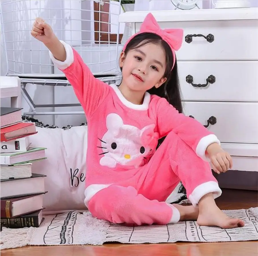 

Girls Lounge Wear Coral Fleece Kids Homewear Pyjama Sets Winter Children Fleece Pajamas Thicken Warm Flannel Sleepwear
