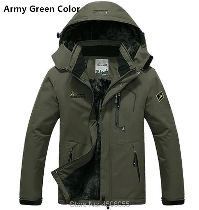 Мужские куртки с капюшоном размера плюс 5XL 6XL, зимняя флисовая Вельветовая теплая водонепроницаемая парка, ветрозащитная Мужская одежда, шапка, пальто, толстовки - Цвет: army green coat