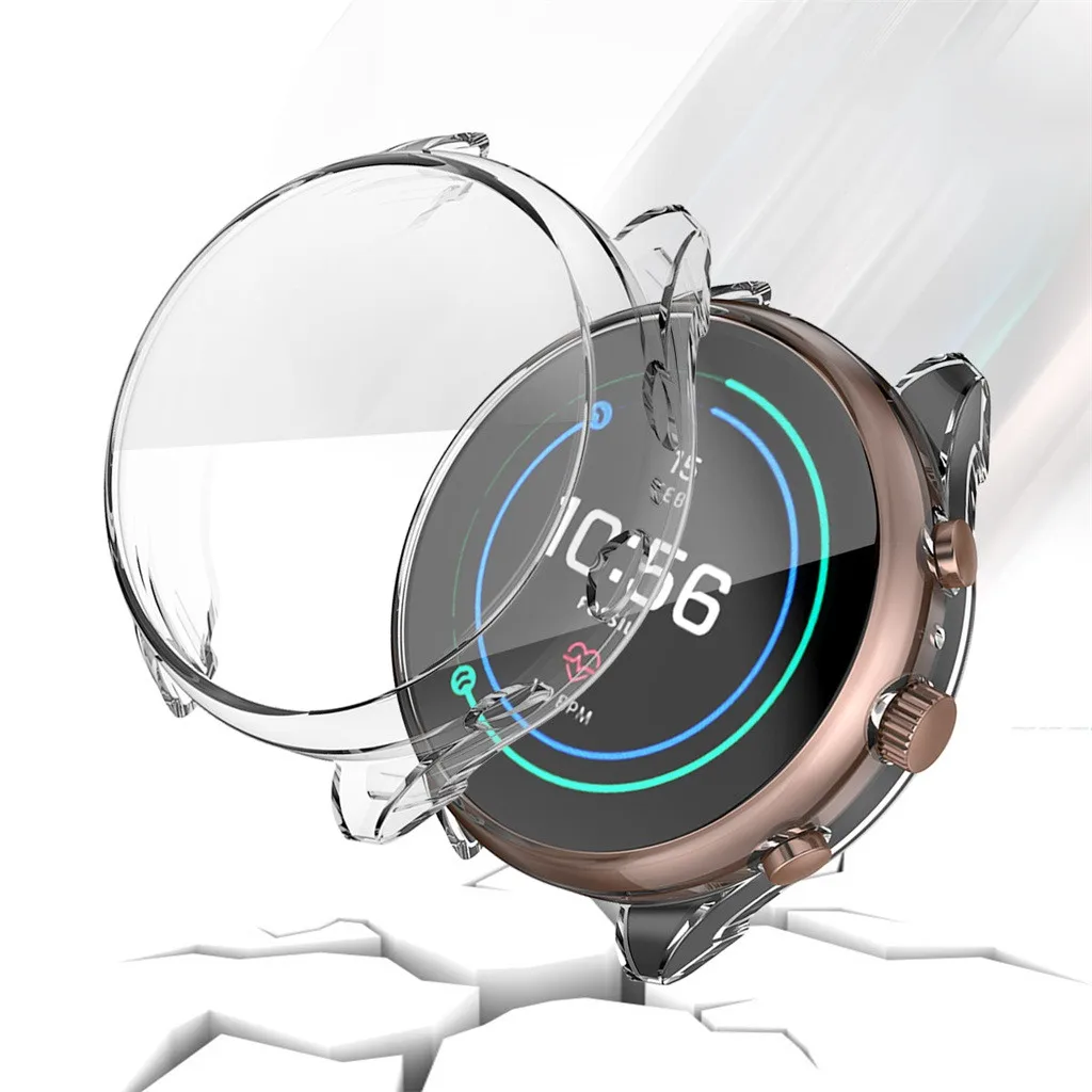 

Clear Soft TPU Bumper Frame Case Cover with Screen Protector for Fossil-ftw6022 Watch Protector Screen