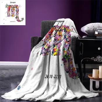 

Zodiac Scorpio Throw Blanket Floral Spring Inspired Horoscope Sign with Butterflies Colorful Wings Warm Blanket for Bed Couch