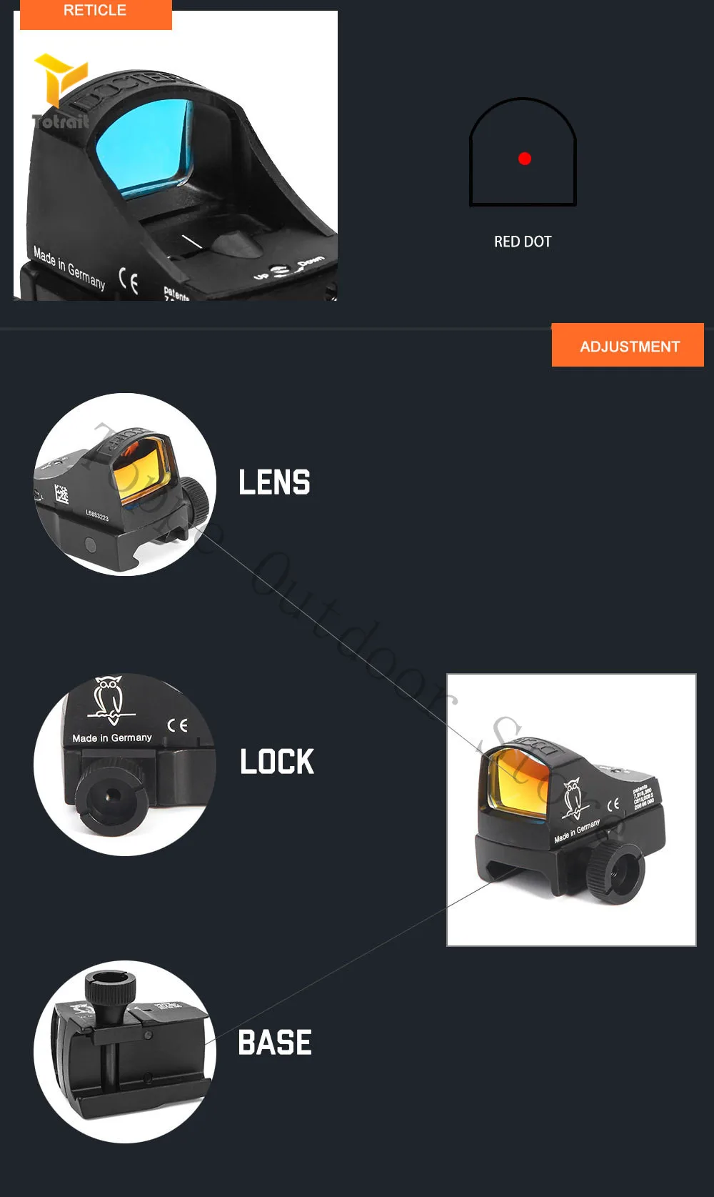 Оптика TOtrait DOCTER Reflex Red Dot прицел компактный голографический Регулируемый Яркость рефлекторный светильник винтовка пистолет страйкбол