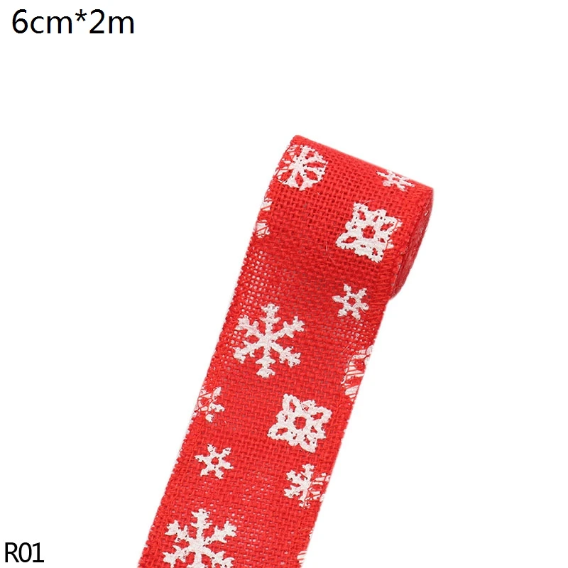 2meter Width 5/6cm Red Green Merry Christmas Ribbon DIY Gift Wrapping Ribbon Linen Lace Ribbon Sewing Fabric Wedding Decoration - Цвет: R01 xmas ribbon red