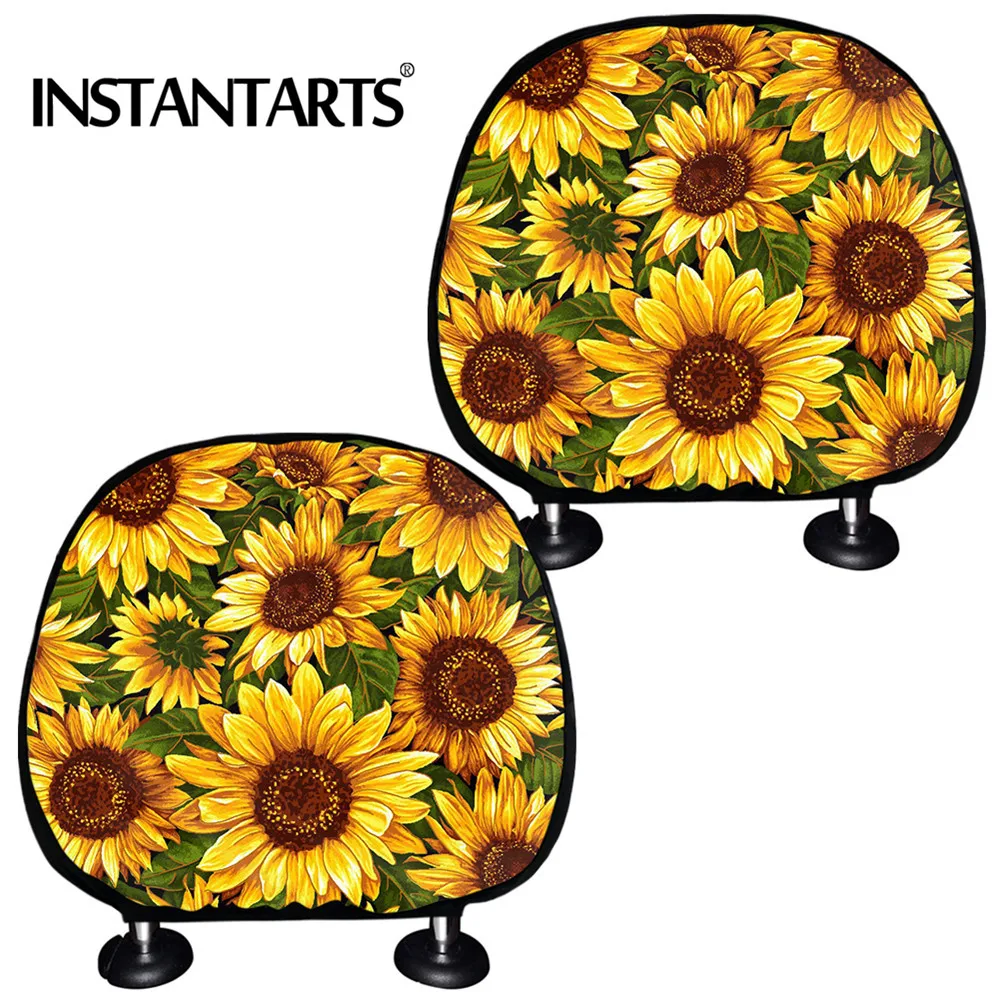 

INSTANTARTS Beautiful Sunflower Printing Car Seat Headrest Cover Washable Car Neck Seat Cover Comfortable Interior Accessories