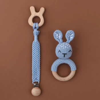 Abba Bunny Crochet Baby Teether and Rattle – Blue