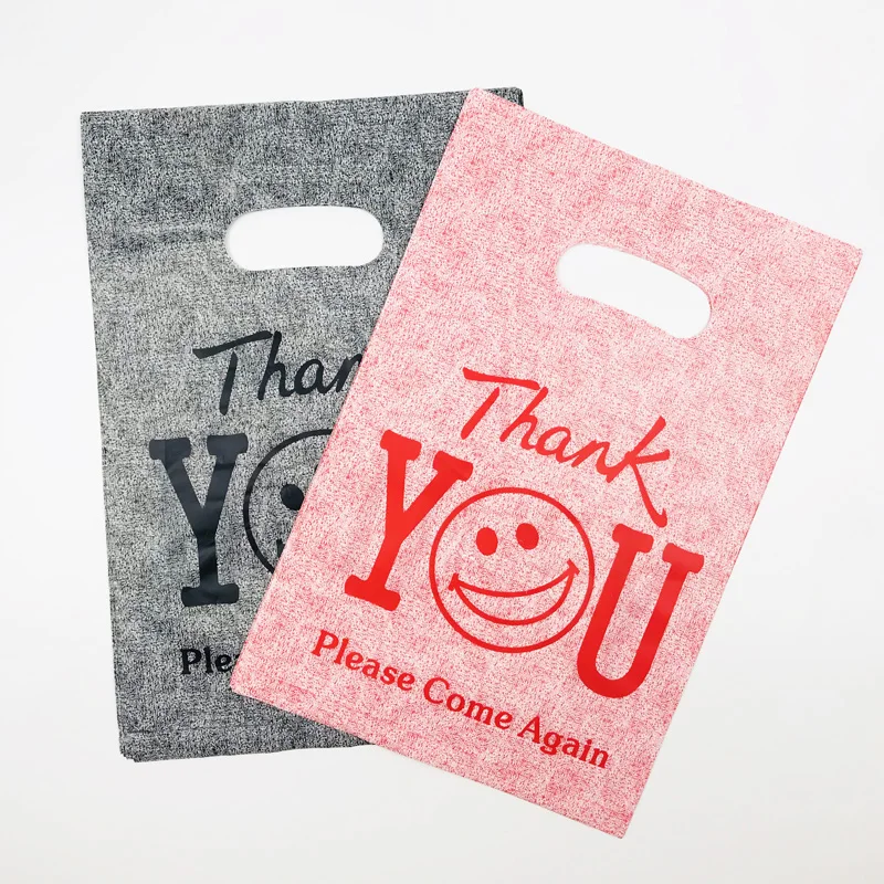 

20X30cm Gray / Dark Red ''Thank You " Pattern Plastic Shopping Bags With Handle 50pcs Plastic Jewelry Gift Packaging Bags Handle
