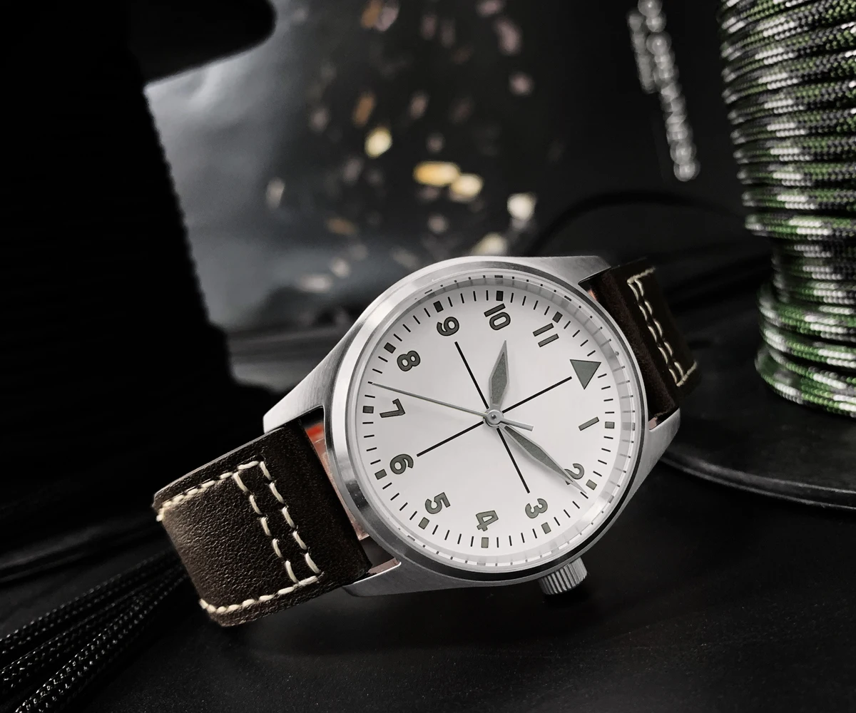 Lugyou Сан Мартин Пилот мужские часы автоматические нержавеющая сталь 20 атм кожаный ремешок 39 мм сапфировый водонепроницаемый белый циферблат супер Лум