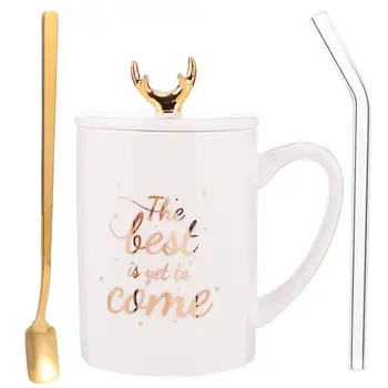 

1Set Christmas Mug With Lid Spoon Simple Style Water Cup Festival Present