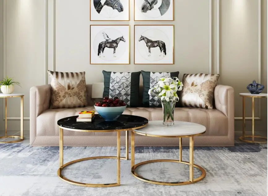 

Nordic marble iron art simple modern tea table high and low creative circle combination ins small family living room side table