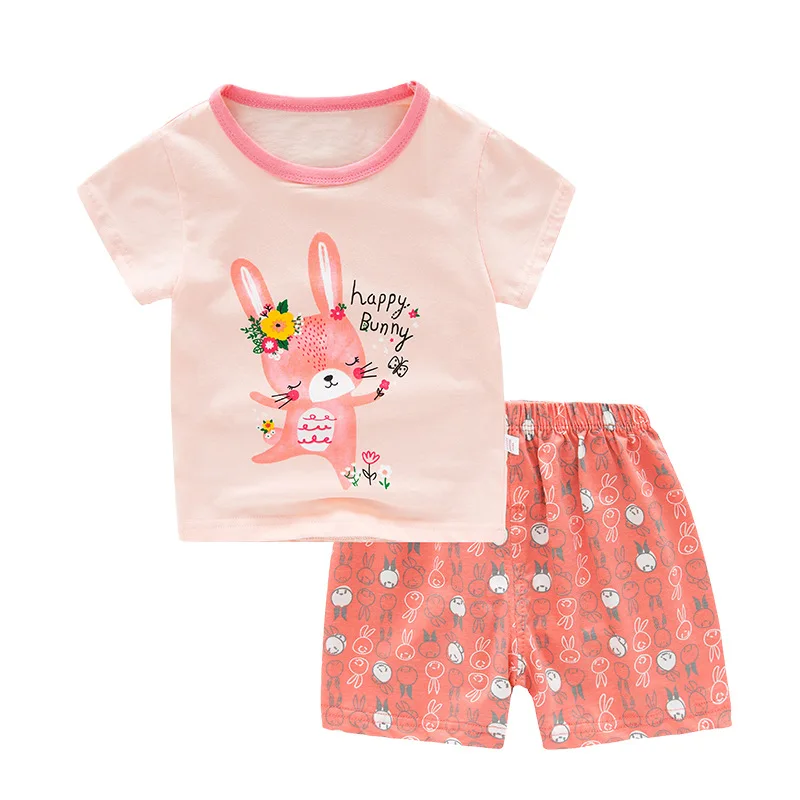 

Girls Summer Set 2019 New Style CHILDREN'S Short-sleeved Clothes Shorts Two-Piece Set Infants Air Conditioning Clothes out Cloth