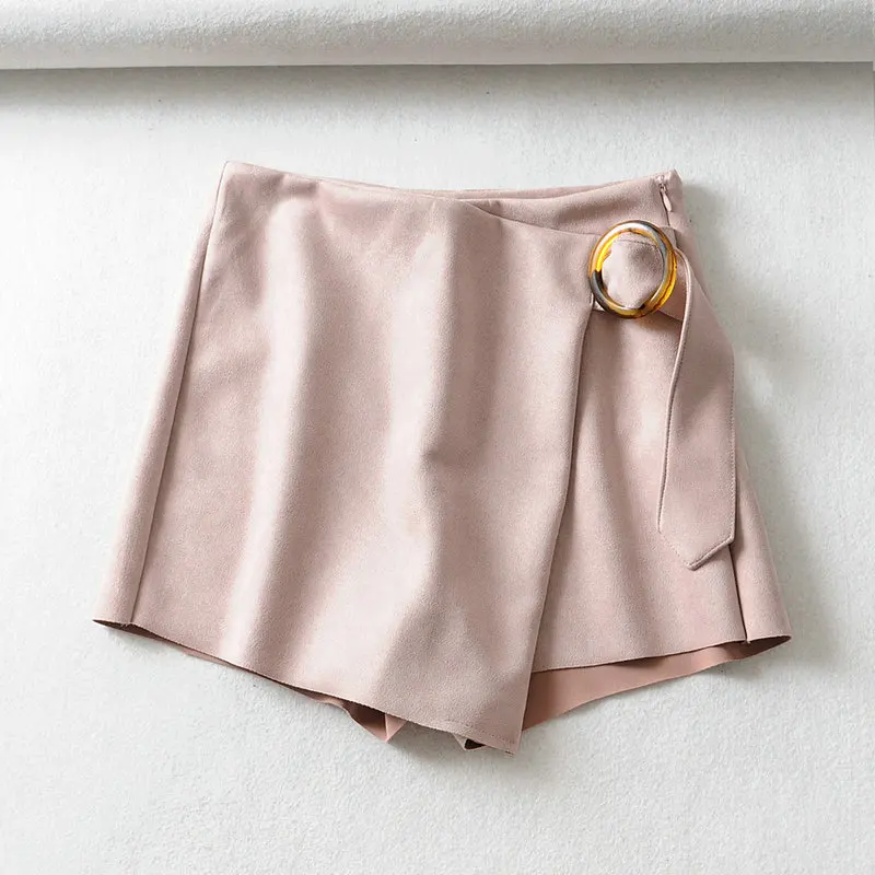 Tangada женские элегантные черные розовые шорты юбки дизайн кольцо боковая молния женские шикарные шорты pantalones cortos 6A284 - Цвет: Розовый