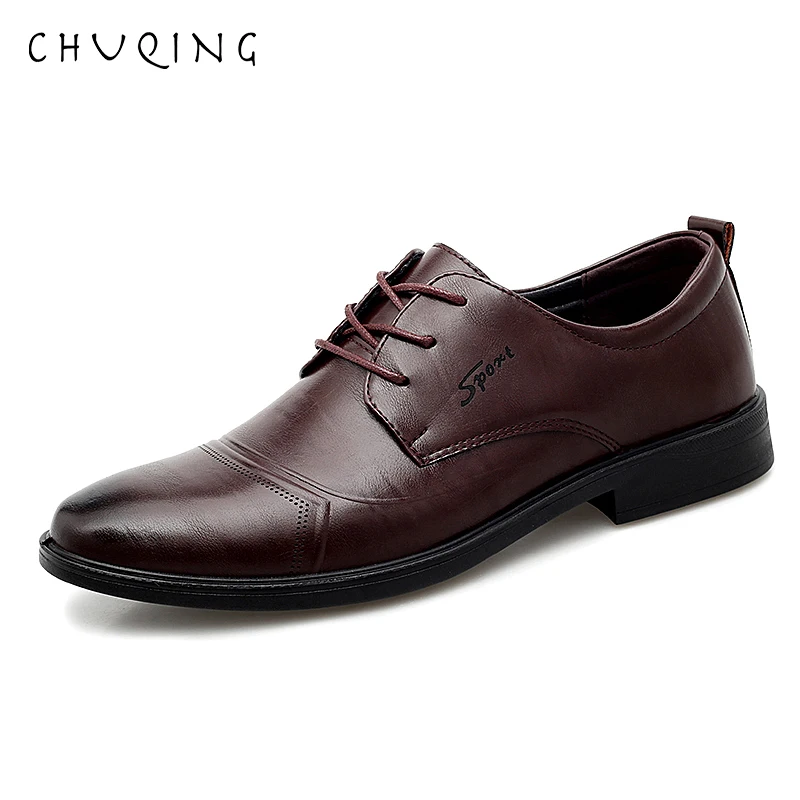 

CHUQING Vintage British Handmade Genuine Leather Men's Oxfords Formal Dress Round Toe Man Derby Flats Male