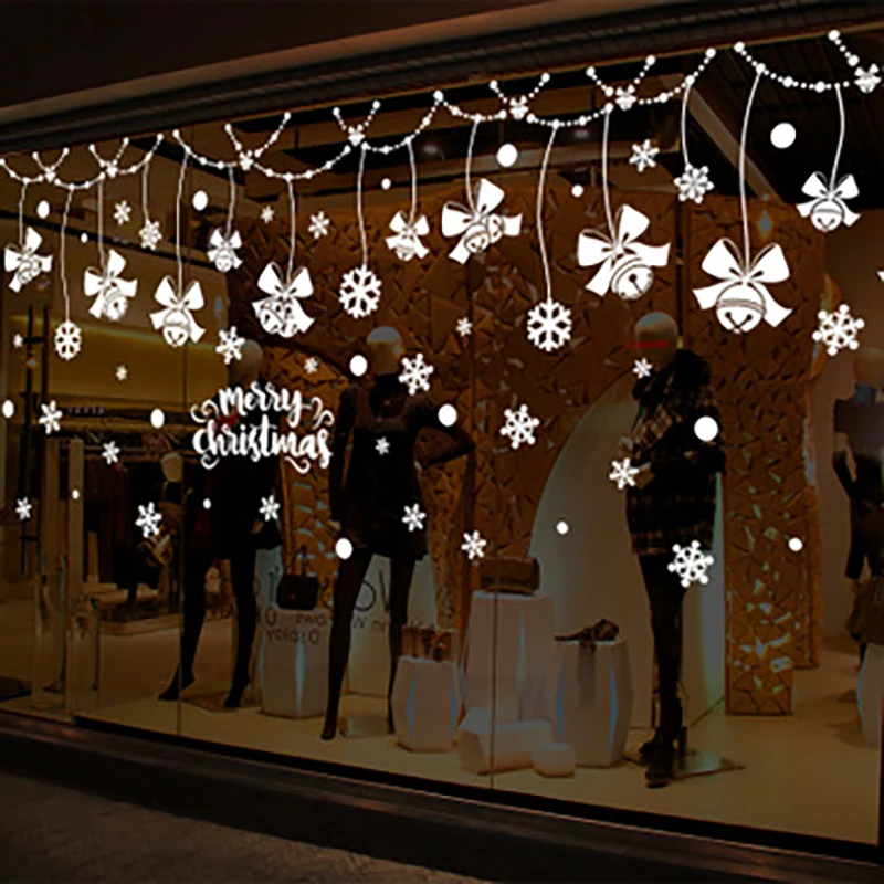 

90*60cm Wall Stickers Christmas Snowflake Patterns Decorative Wall Stickers For Glass Windows And Doors In Spring Festival