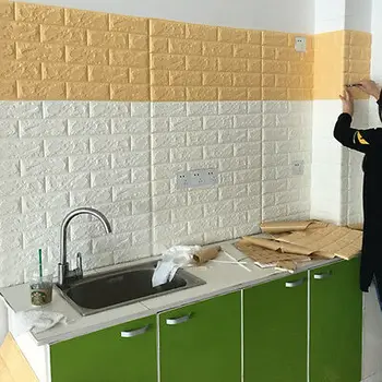 3D White Stone Brick Brief Pattern Textured PE Foam Wallpaper Self adhesive 60X60cm Room Kitchen Wall Stickers Home Decor